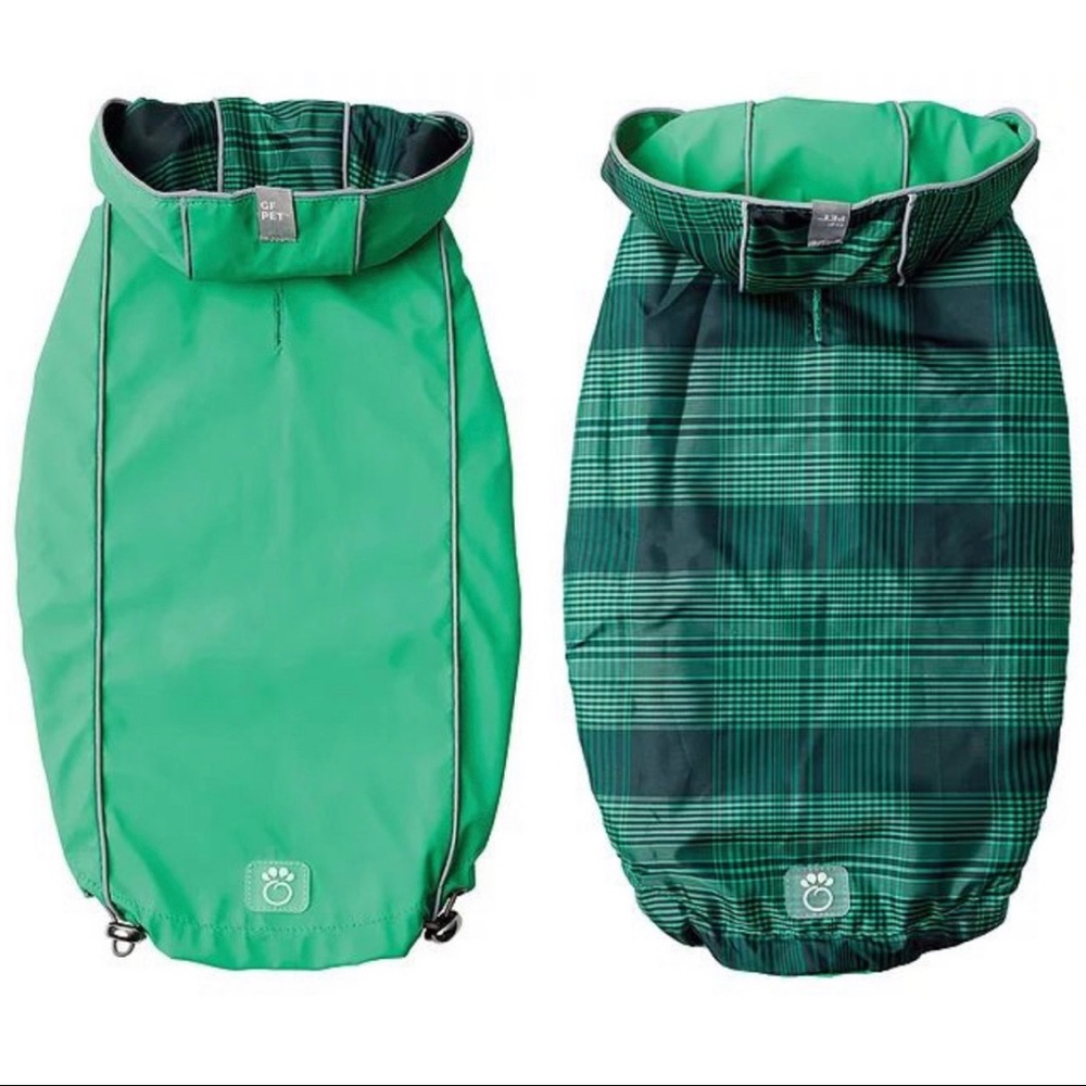 GF Pet Dog Raincoat Reversible Raincoat Green Plaid Size xL - Picture 2 of 9